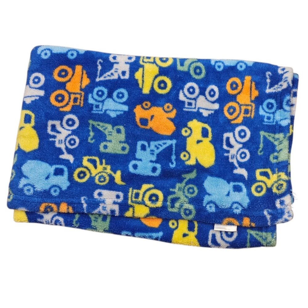 Baby Gear Boy‎ Baby Blanket Construction Vehicle Blue Orange Yellow Fleece